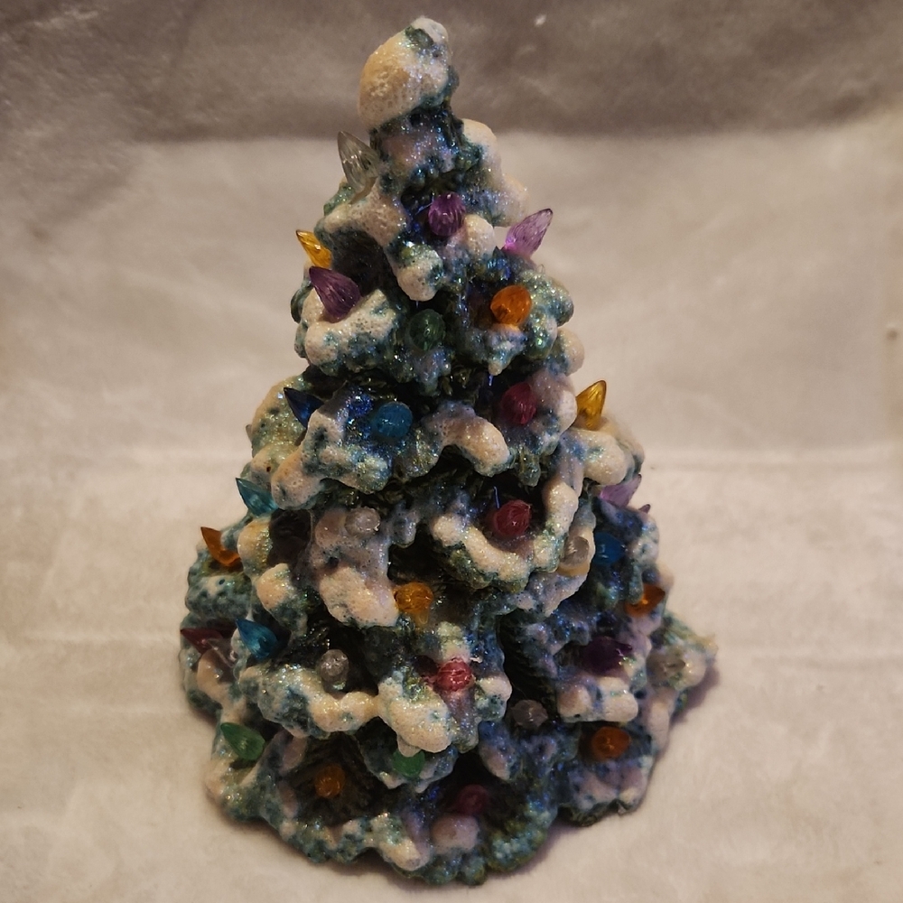 Vintage Festive Multicolor Colored Christmas Tree Sculpture W Bulbs, w/out Base.